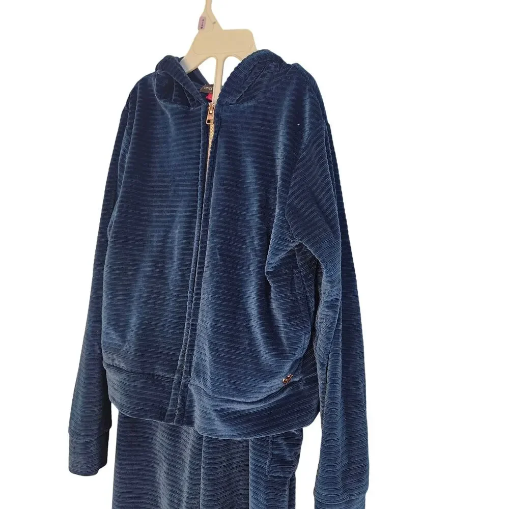 Vince Camuto 2 piece ribbed hooded full zip jacket wide leg cargo track suit 7/8
